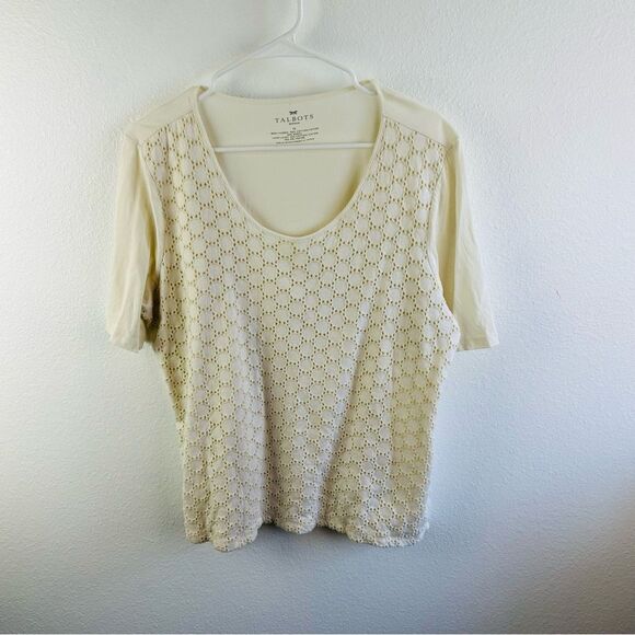 Talbots Ivory Lace Front Tee Size 1X Flaw - Picture 1 of 4